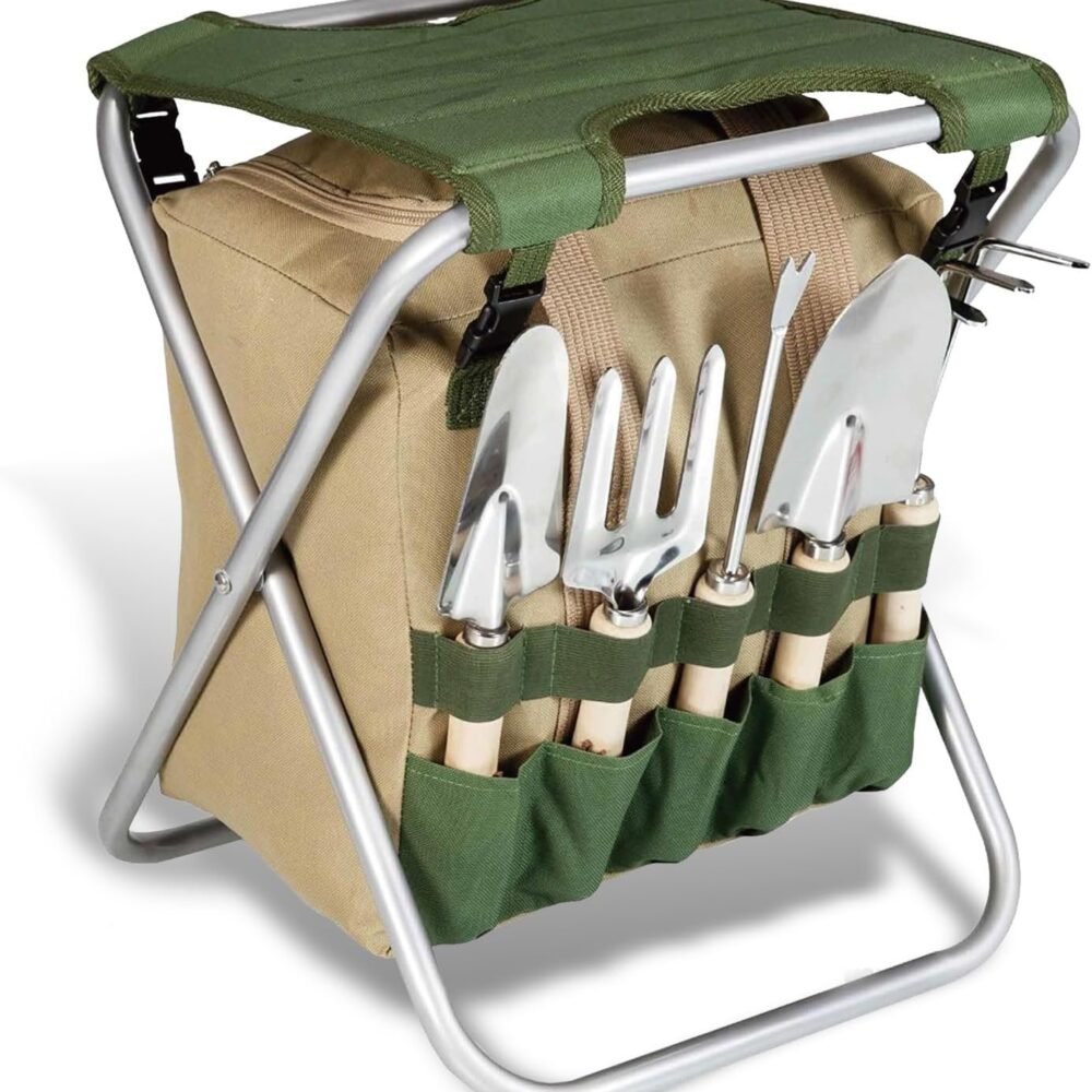 Folding Garden Stool with Tool Set